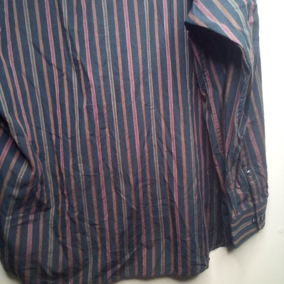 Alan Flusser Shirt L Button Down Long Sleeve Stripe Green Brown - Picture 14 of 14